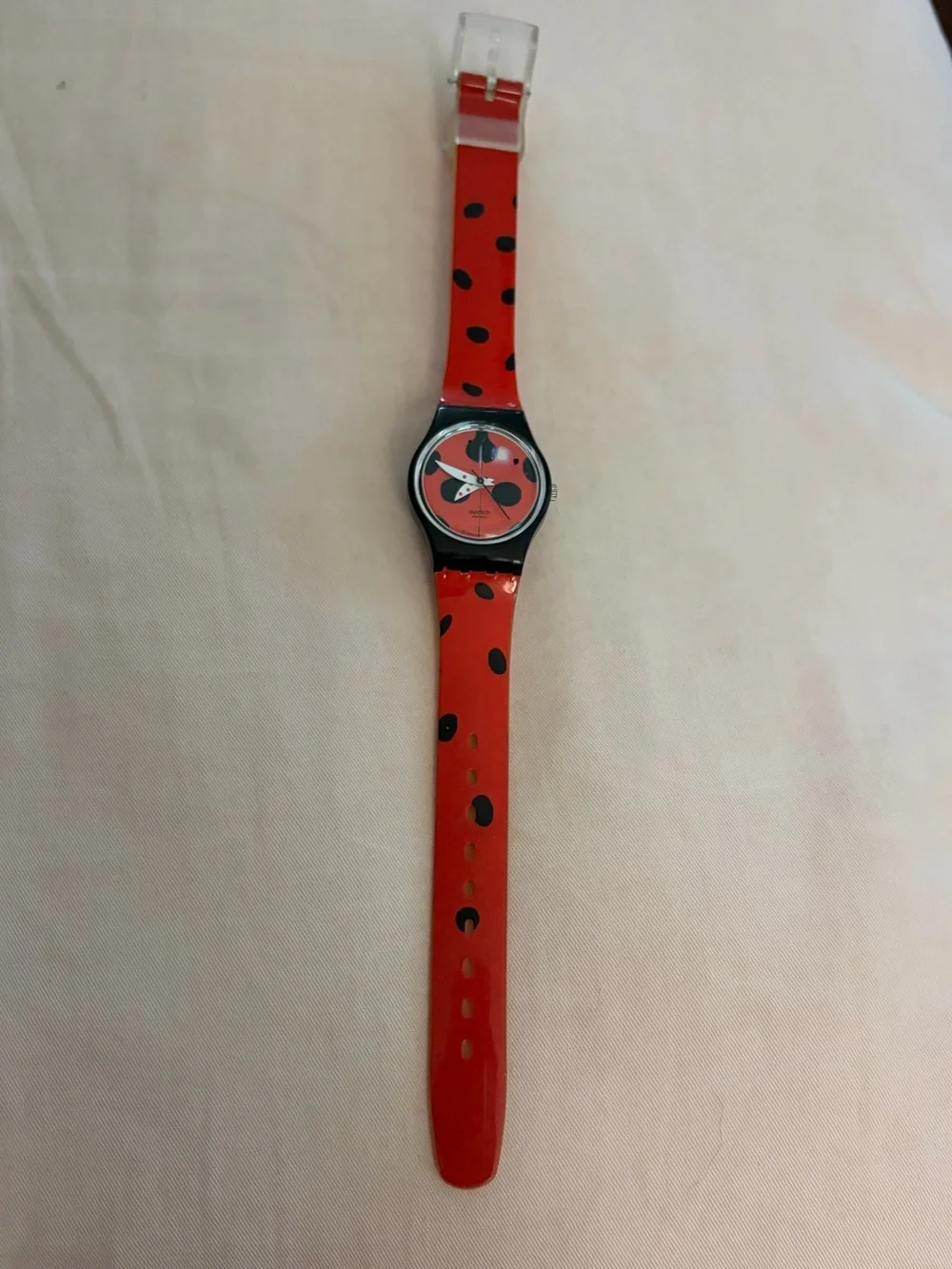 Vintage 1998 Swatch Lady Mariquita Red Polka Dot Swatch Watch